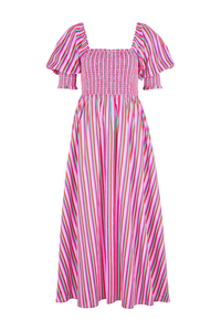 Multi Coloured Stripe 3/4 Sleeve Midi Dress