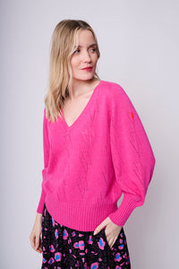 Hot Pink Pointelle Knitted Jumper