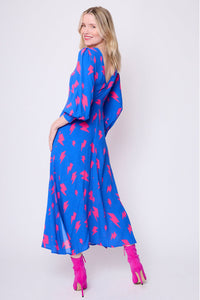 Blue with Pink Lightning Bolt Midi Dress