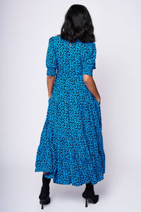 Electric Blue Leopard Tiered Maxi Dress