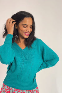 Teal Pointelle Knitted Jumper