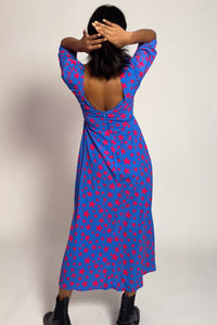 Blue with Pink Star Midi Dress