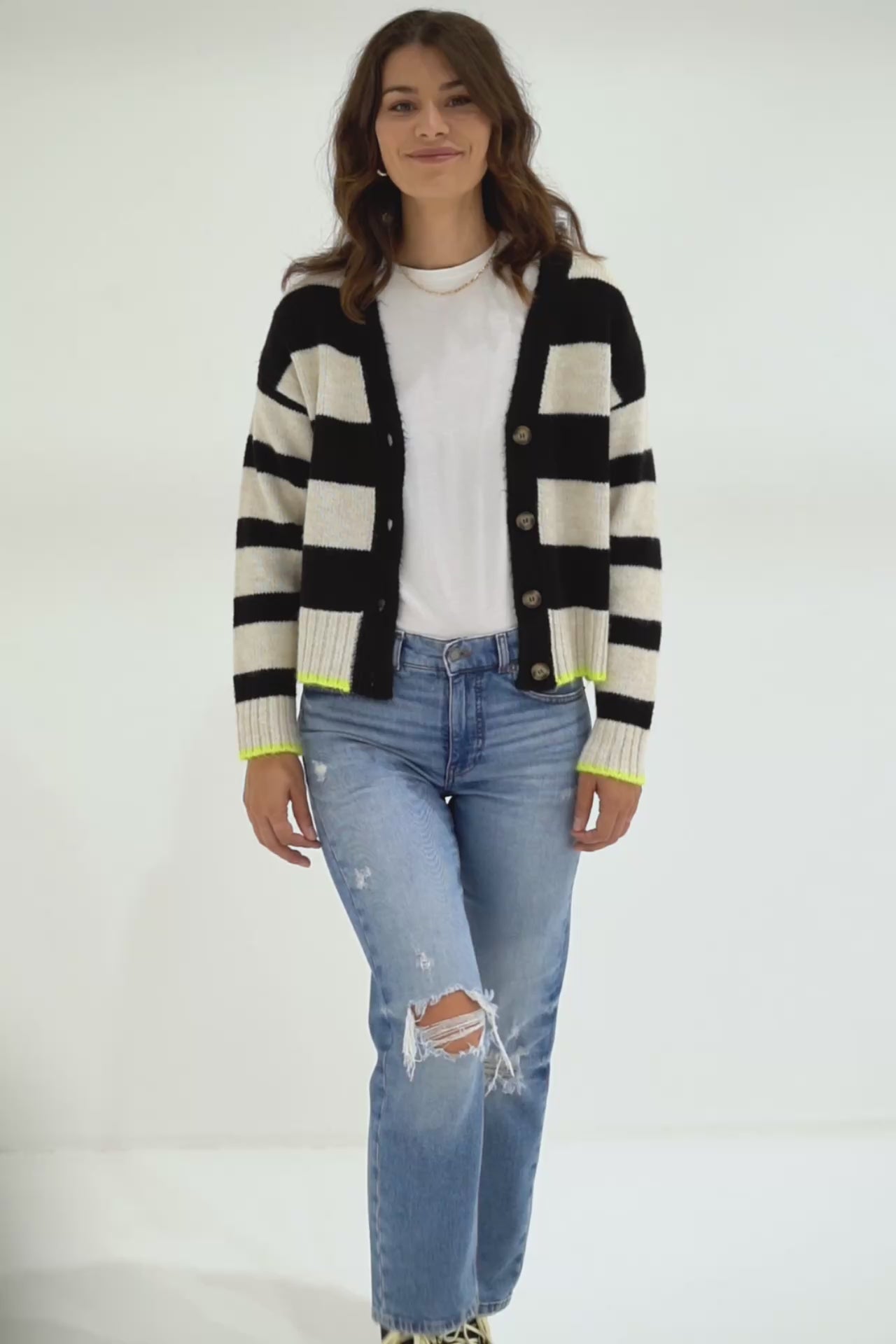 Cream with Black Bold Stripe Cardigan Scamp & Dude