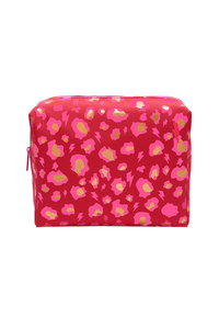 PRE-ORDER: Scamp & Dude x Hannah Martin Red with Neon Pink and Gold Foil Snow Leopard Cosmetic Bag