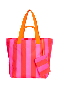 Red with Pink Stripe Shopper Bag