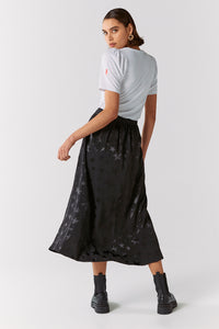 Black Jacquard Star Split Front Skirt