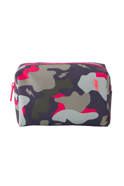 Scamp and Dude Small Make Up Bag Khaki With Pink Camouflage | Product image of khaki camouflage make up bag 
