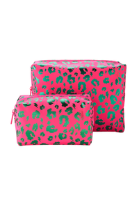 Scamp & Dude x Sam Chapman Hot Pink with Metallic Turquoise Foil Leopard Makeup Bag