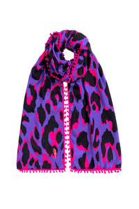 Scamp & Dude x Sara Davies Purple with Pink and Black Snow Leopard Charity Super Scarf