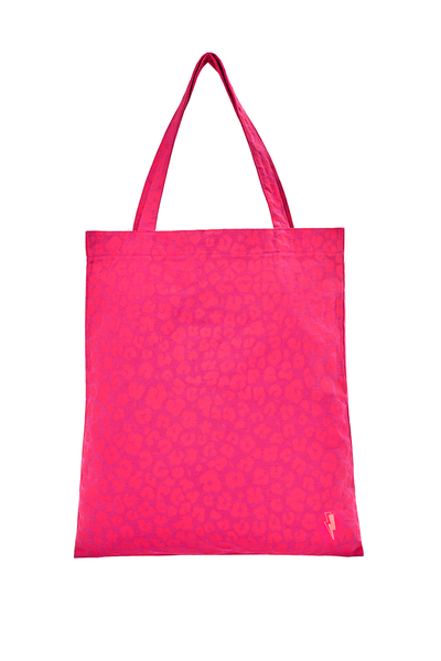 Scamp and Dude Tote Bag Magenta with Hot Pink Floral Leopard Print | Product image of pink leopard print tote bag on white background