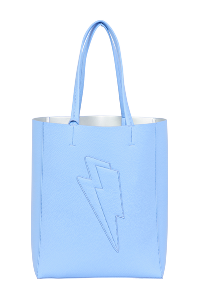 Scamp and Dude Pastel Blue Lightning Bolt Design Tote Bag | Product Image of light blue tote bag on white background