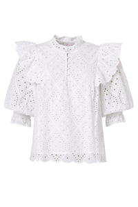 White Broderie Anglaise Frill Sleeve Blouse