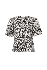 White with Black Floral Leopard Pintuck Sleeve T-Shirt