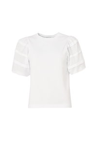  A plain white T-shirt with pintuck detailing on the sleeves 