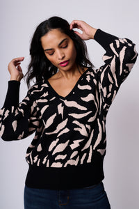 Black with Pale Peach Lurex Zebra Jumper