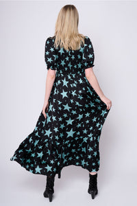 Black with Khaki Star Shirred Maxi Dress