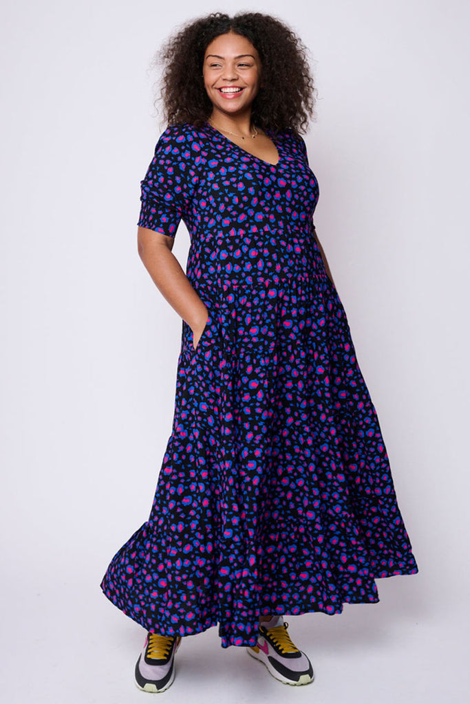 Blue and black hot sale leopard print dress