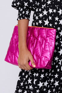Hot Pink Lightning Bolt Metallic Quilted Swag Bag