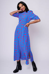 Blue with Pink Star Midi Dress