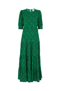 Bright Green Leopard Tiered Maxi Dress