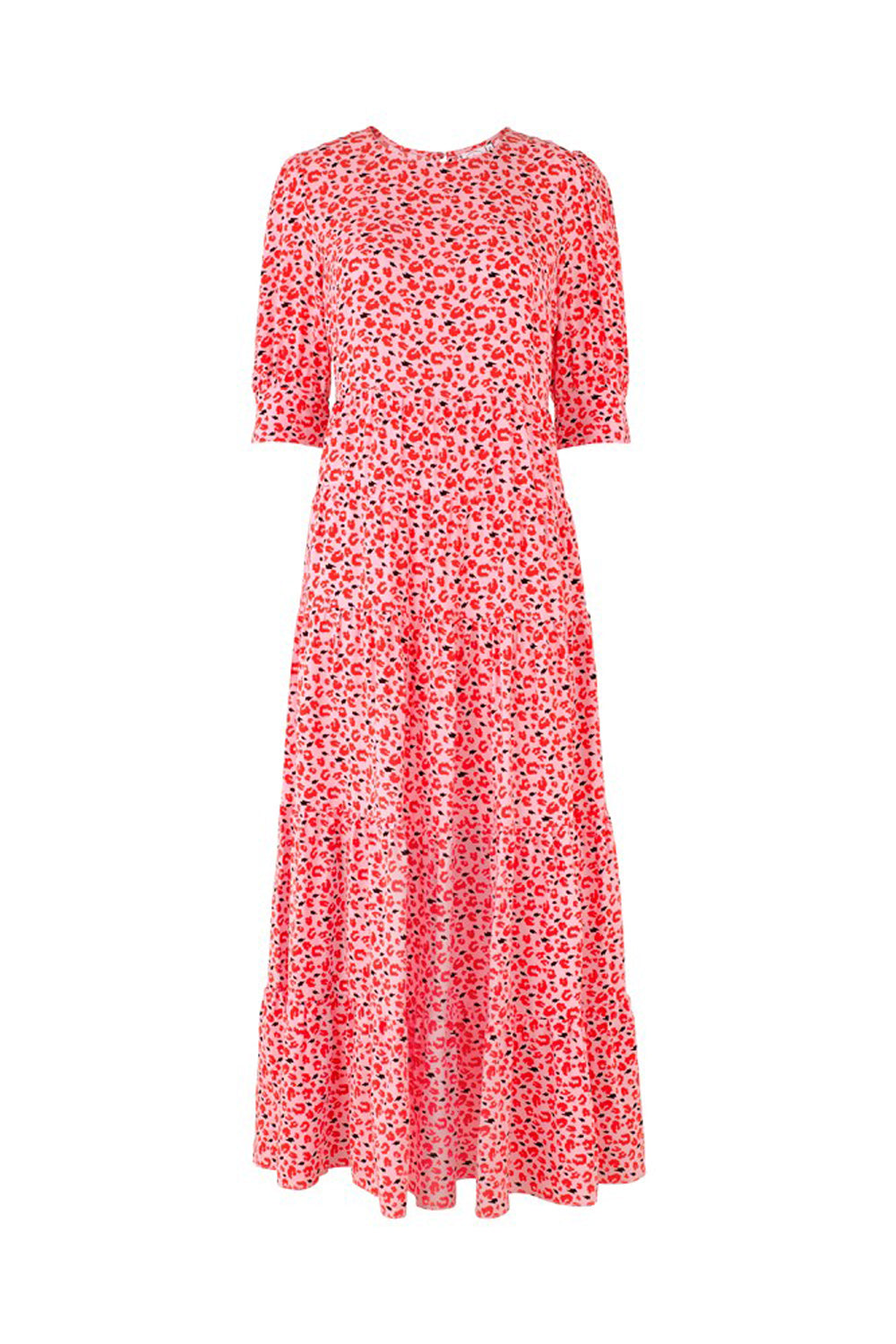 Adult Tiered Maxi Dress Pink with Red Leopard Print and Lightning Bolt ...