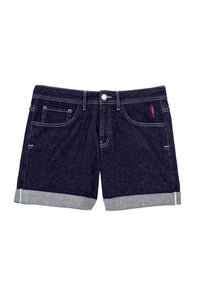 Scamp and Dude Adult Rinse Wash Denim Shorts | Product image of dark wash shorts on white background