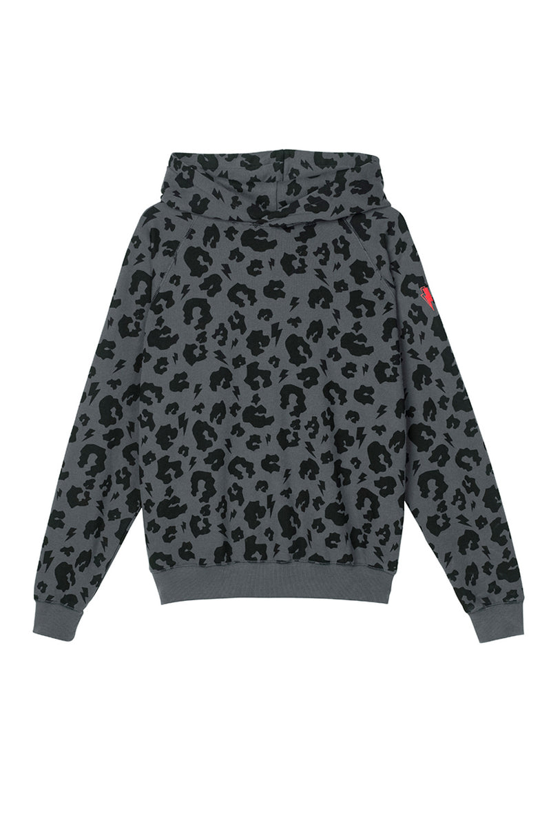 Adult Super Soft Hoodie Grey Leopard Print and Lightning Bolt