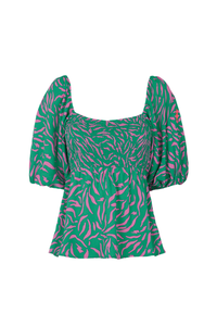 Bright Green with Pink Zebra Shirred Top