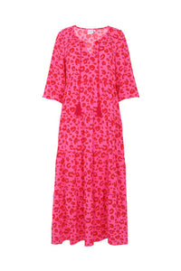 Pink with Red Leopard Maxi Sundress