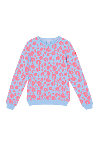 Pale Blue with Neon Coral Leopard Sweatshirt