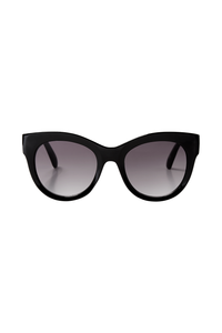 The front of black cat eye sunglasses with gradient smoke lenses