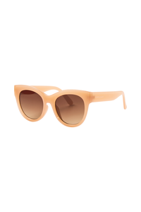 Peach cat eye sunglasses with gradient brown lenses