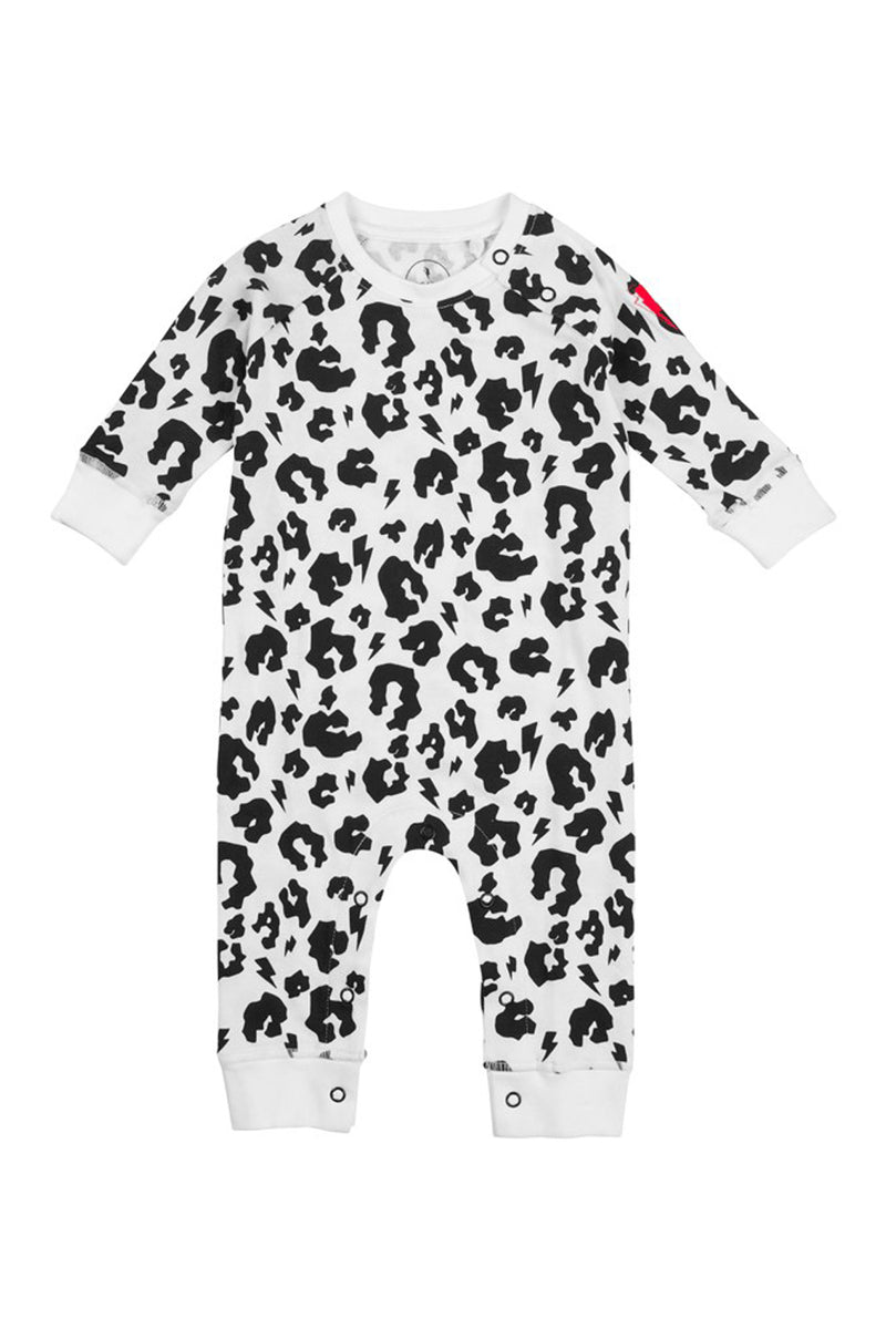 Baby Romper White & Black Leopard Print