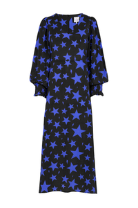 Black with Blue Star Midi Dress