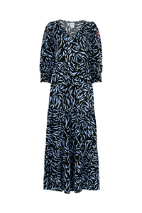 Black with Pale Blue Zebra Tie Front Maxi Dress