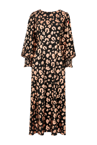 Black with Rose Gold Foil Leopard Midi Dress