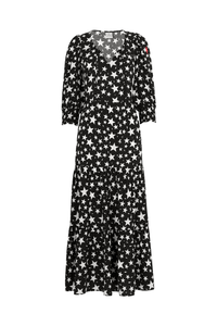 Black with White Star Tie Front Maxi Dress