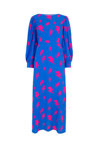 Blue with Pink Lightning Bolt Midi Dress