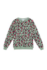 Khaki with Coral Snow Leopard Sweatshirt