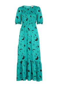 Teal with Black Moon Star and Lightning Bolt Maxi Dress