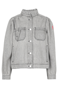 Washed Grey Short Frill Collar Denim Jacket