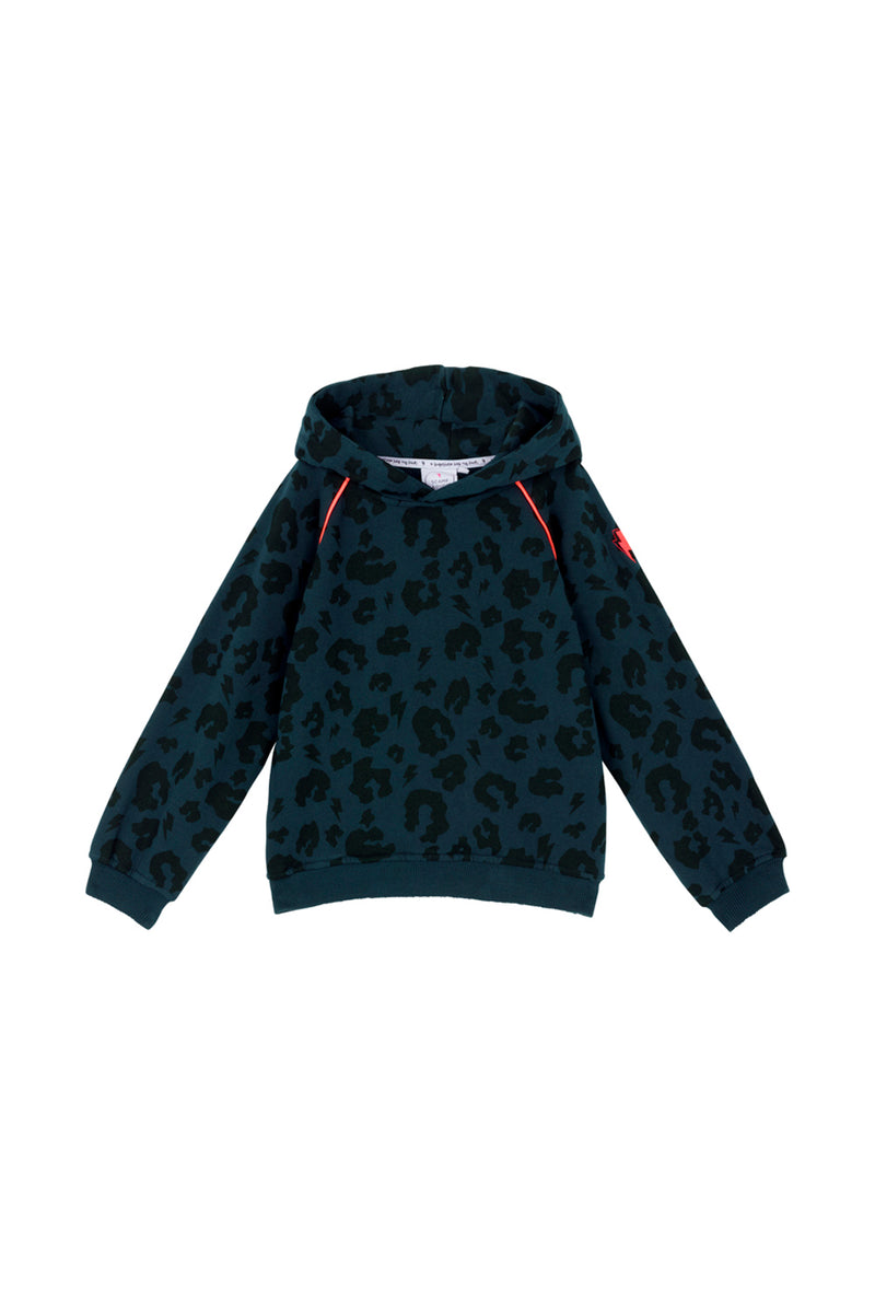 Kids Hoodie Navy with Black Leopard Print and Lightning Bolt