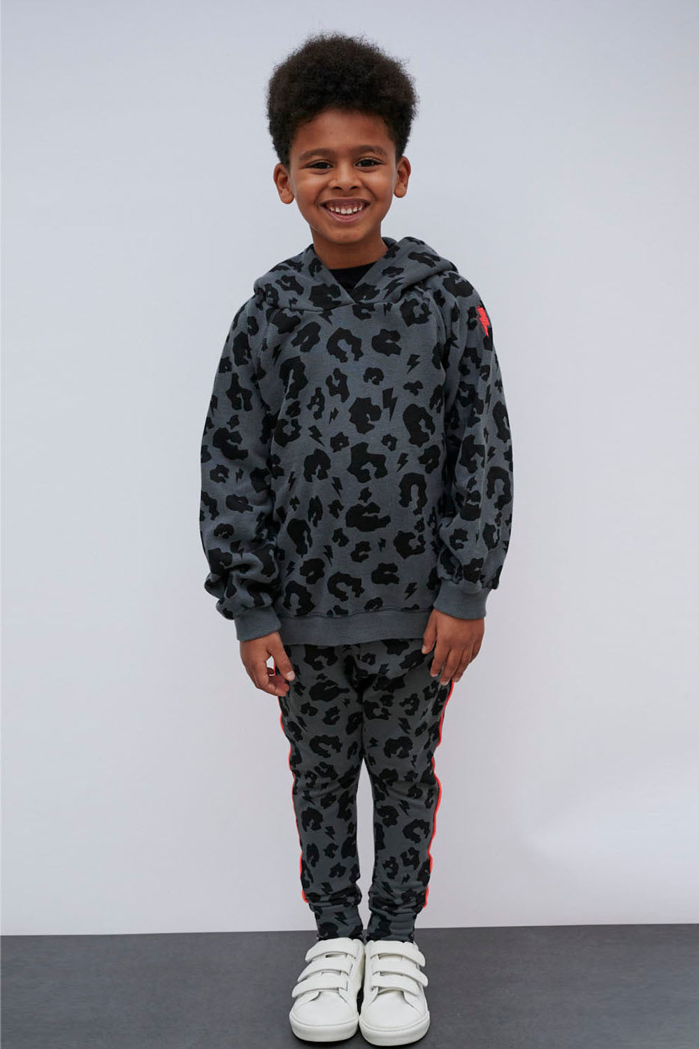 Kids Super Soft Hoodie Grey Leopard Print and Lightning Bolt – Scamp & Dude