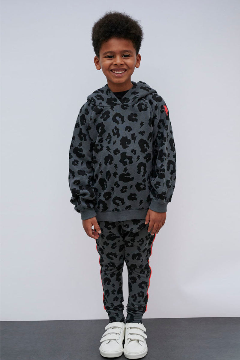 Kids Super Soft Hoodie Grey Leopard Print and Lightning Bolt