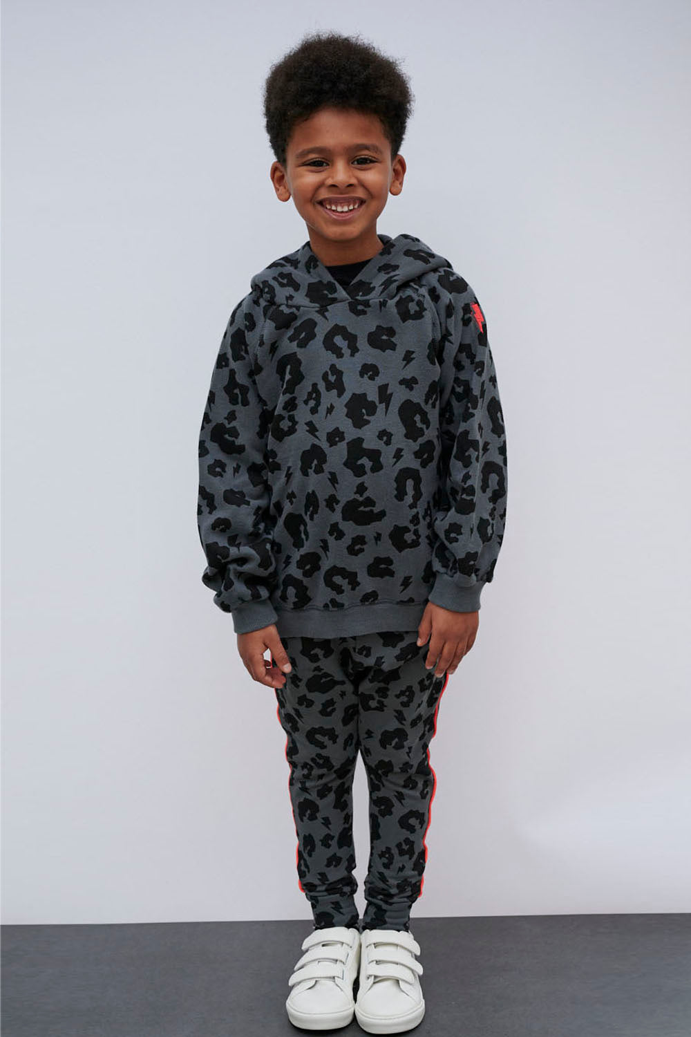 Kids Joggers Grey Leopard Print and Lightning Bolt