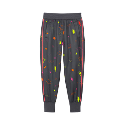 Kids Retro Tracksuit Bottoms Dark Grey with Neon Heart and Stars