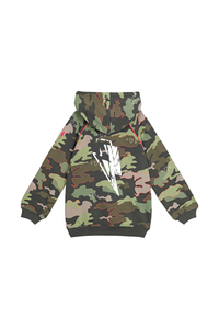 Distressed top camo hoodie