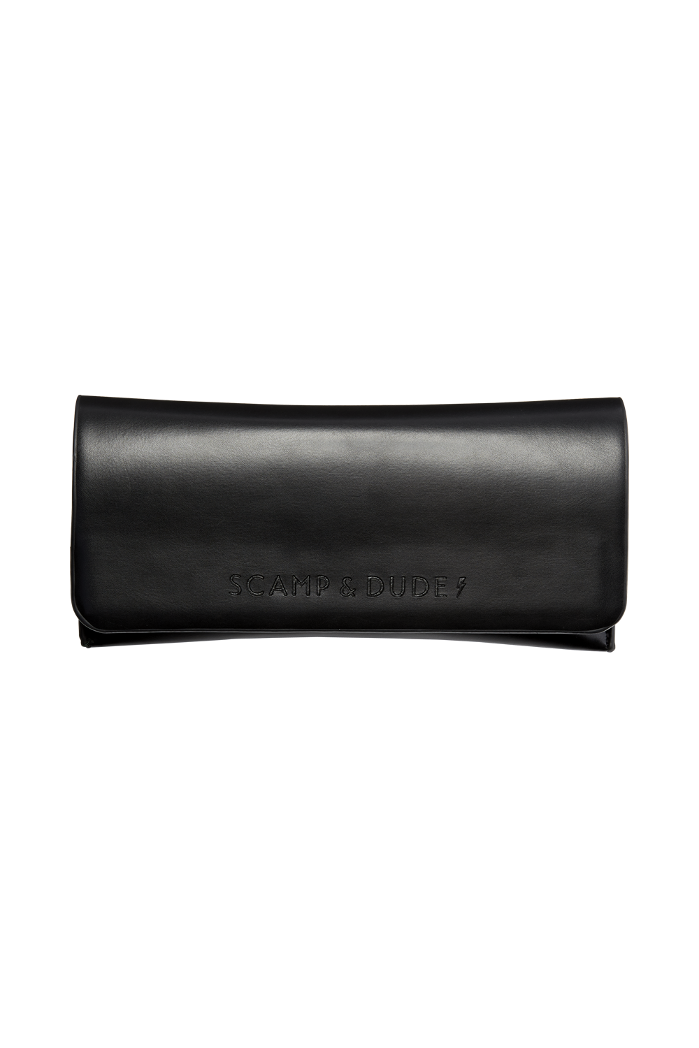 A black faux leather debossed sunglasses case