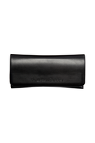 A black faux leather debossed sunglasses case