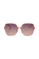 Blush pink oversized '70s style sunglasses with smoke to pink gradient lenses